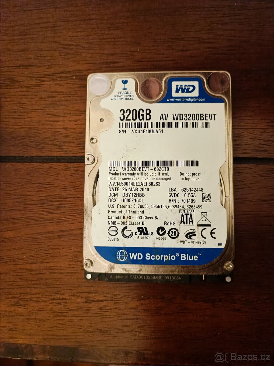 TOSHIBA 500GB a WESTERN DIGITAL 320GB blue , 2,5 palce - 2