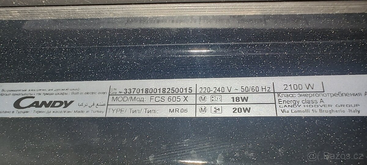 Vestavná trouba Candy FCS 605 X nekompletní - 2