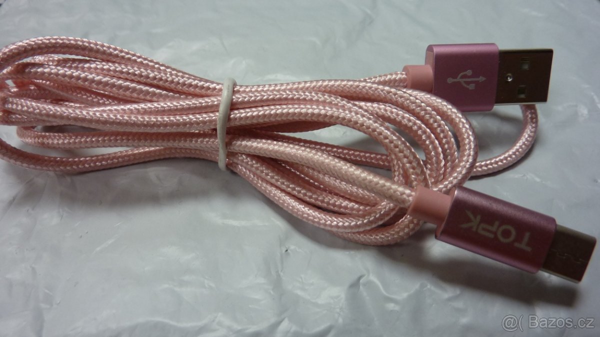 USB kabel zn TOPK typ C nový 1,8m kvalitní a odolný-růžový - 2