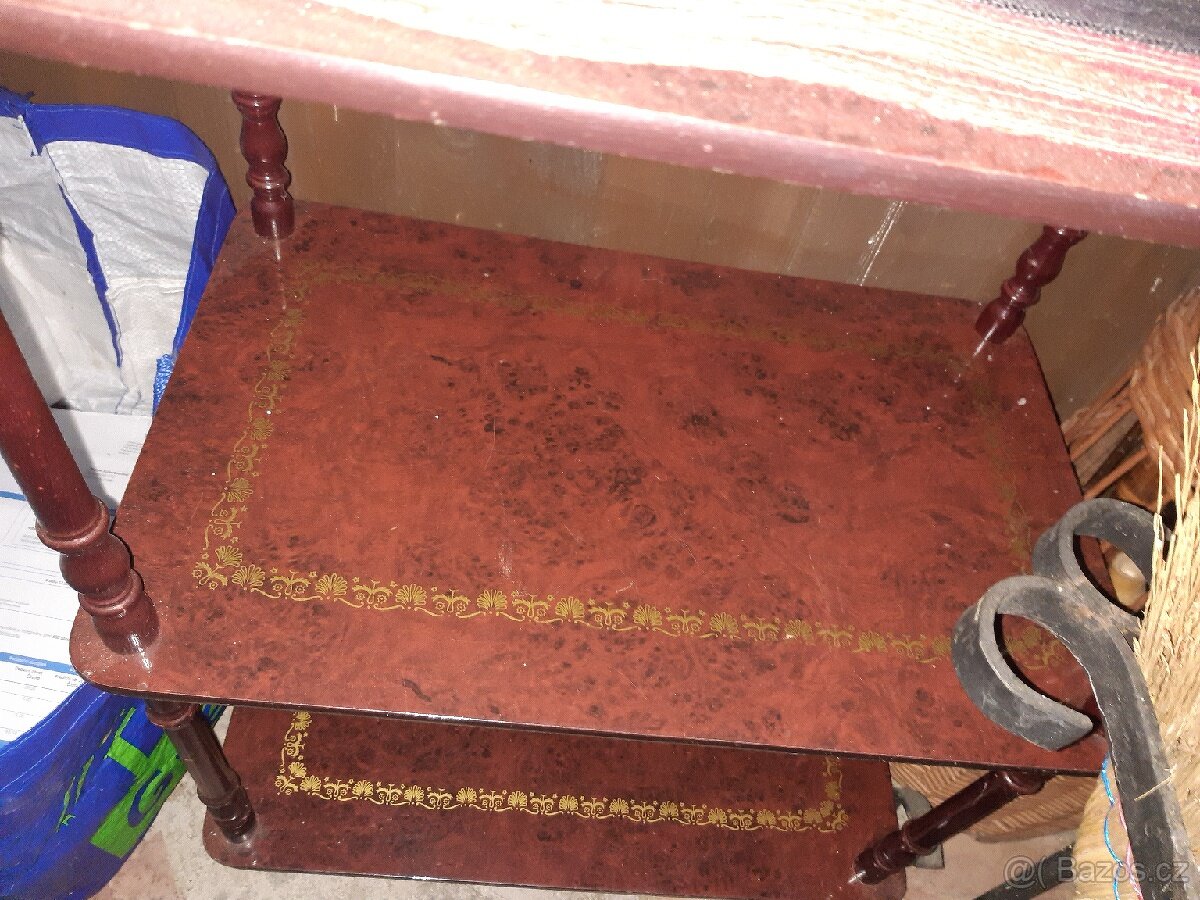 Starožitná polička / odkládací stoleček + RETRO SVĚTLA - 2