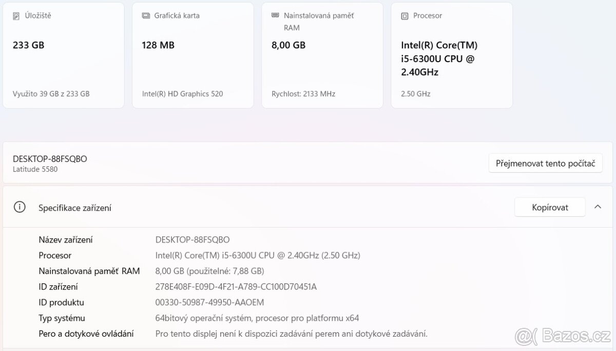 ▼DELL Latitude 5580 - 15,6" / i5-6300U / 8GB / SSD / ZÁR▼ - 2