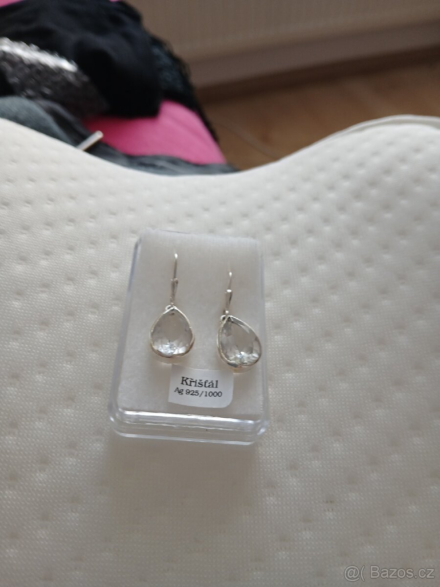 Visací stříbrné náušnice prirodni křišťál - 2
