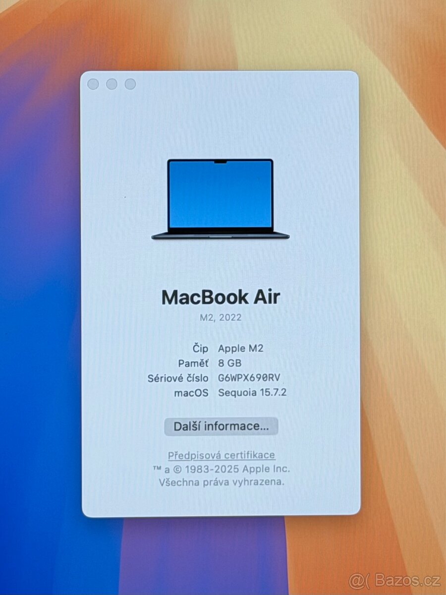 MacBook Air M2 2022 /8GB RAM/M2/256GB SSD/ Záruka - 2