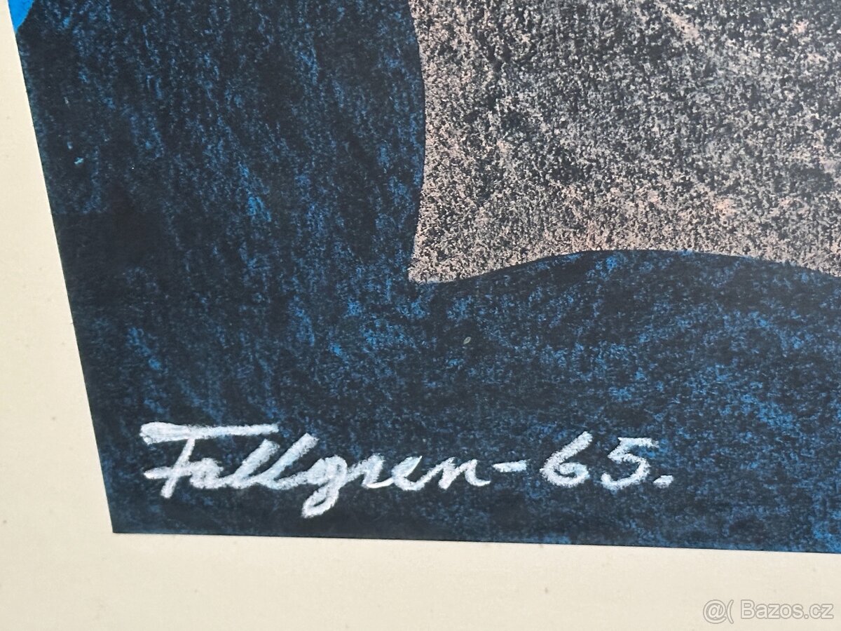 originál pastel na kartonu - Fallgren - abstrakce (1965) - 2