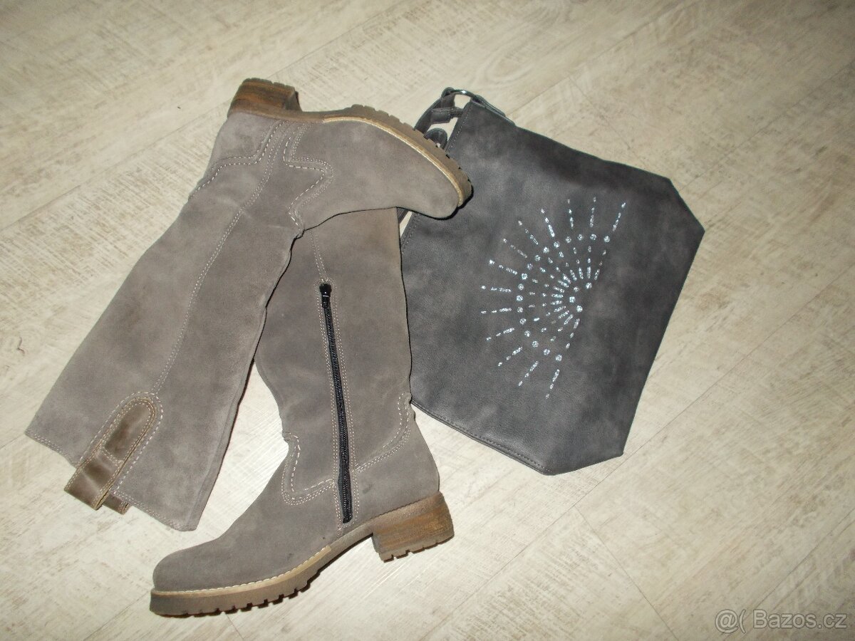 KOŽENÉ SEMIŠ KOZAČKY V,37 + NOVÁ KABELKA DAREK - 2