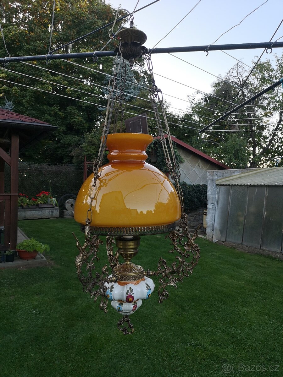 Mosazný lustr, petrolejka - 2