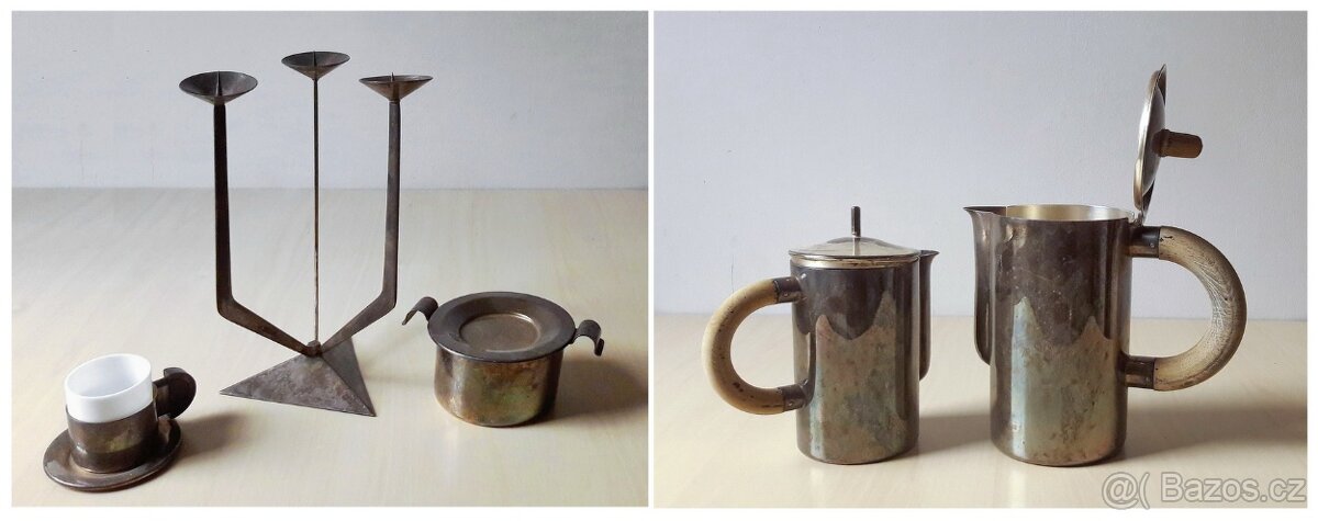 Secesný kávový set značený r.1920 + sada pohárov na tácke - 2