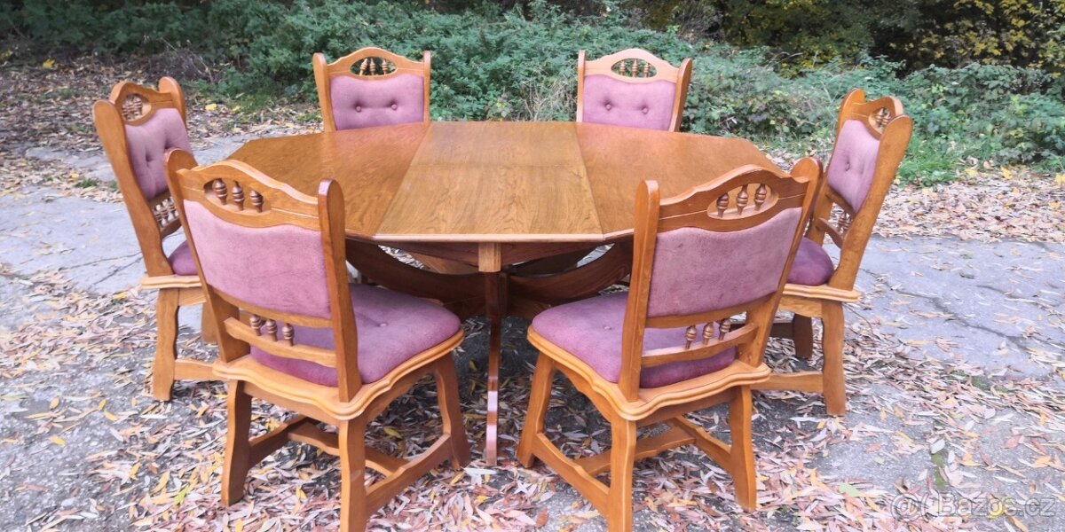 Masivní rozkládací stůl+6ks masivních židlí - 2
