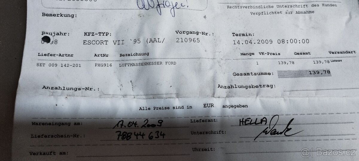 Váha vzduchu Ford escort VII 1.6i - 2