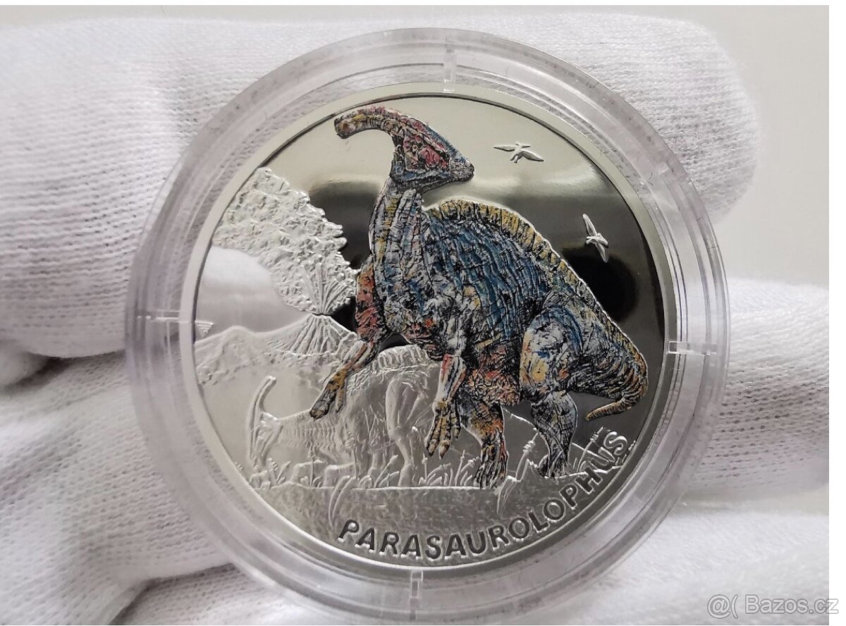 Stříbrná mince Pravěký svět - Parasaurolophus proof - 2