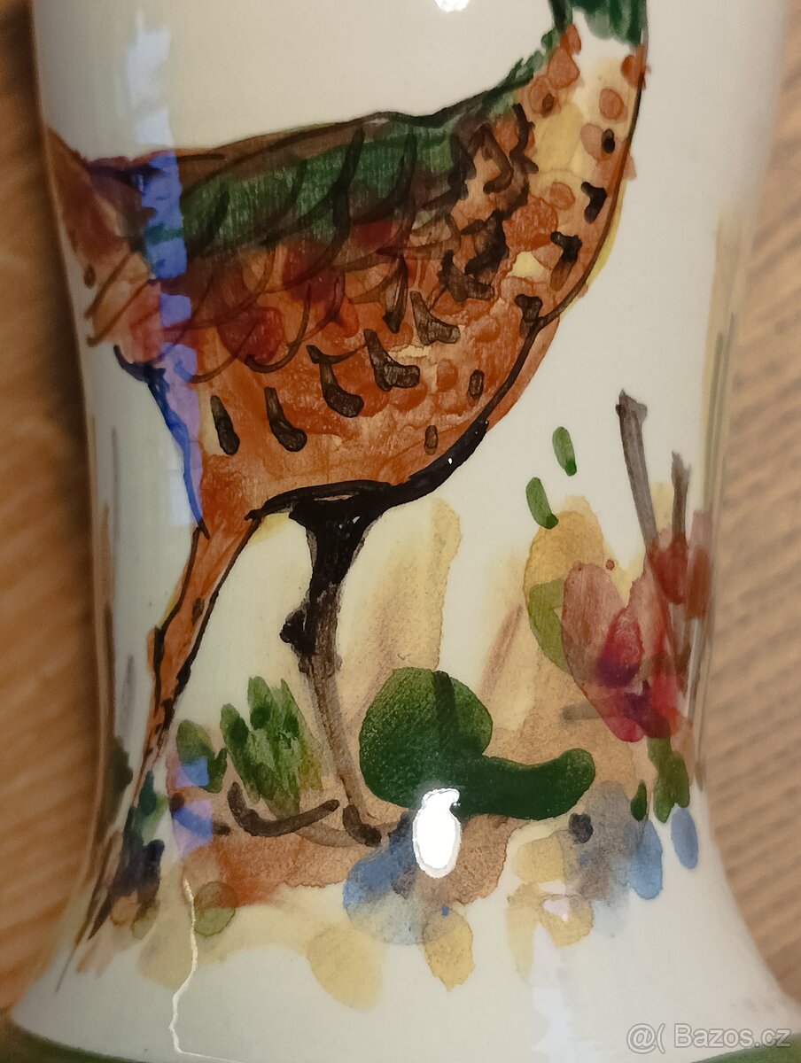 FAJÁNS RUČNĚ MALOVANÁ VÁZA MB SOLOGNE FRANCIE - 2