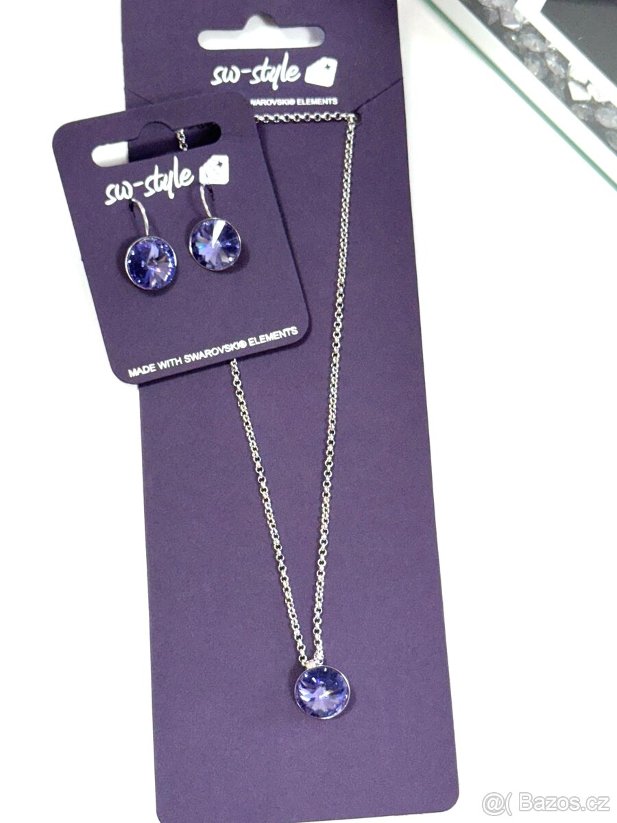 Set náhrdelníku a náušnic Swarovski elements - modrá - 2