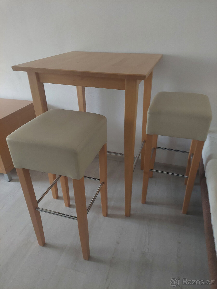 Barový stůl + 2 židle, buk - masiv - 2