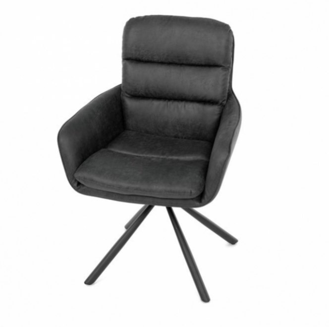 Jídelní židle otočná, šedá látková pohovka s područkami - 2