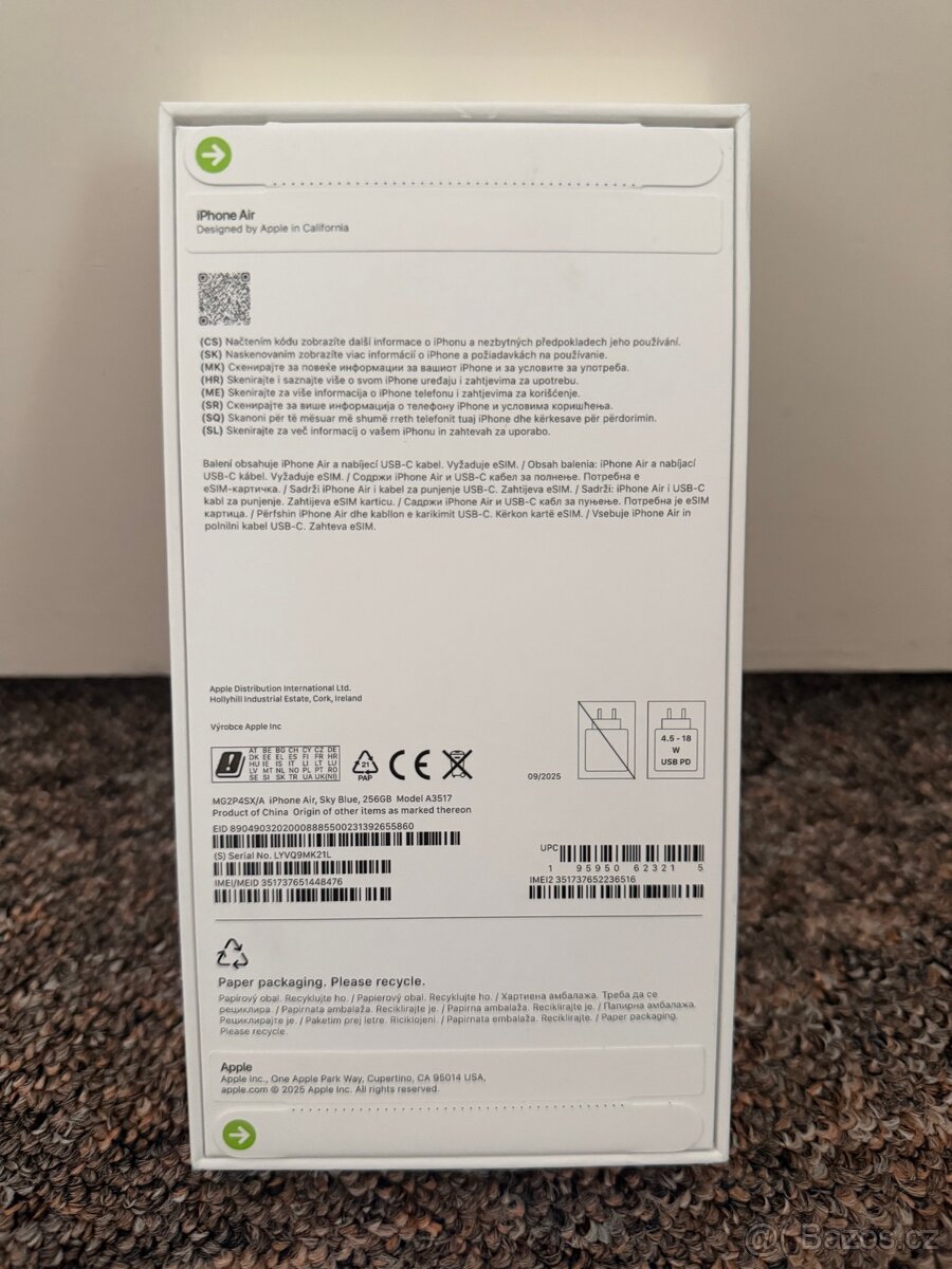 Apple iPhone Air 256gb blankytne modry. 24 měsíce zaruka - 2