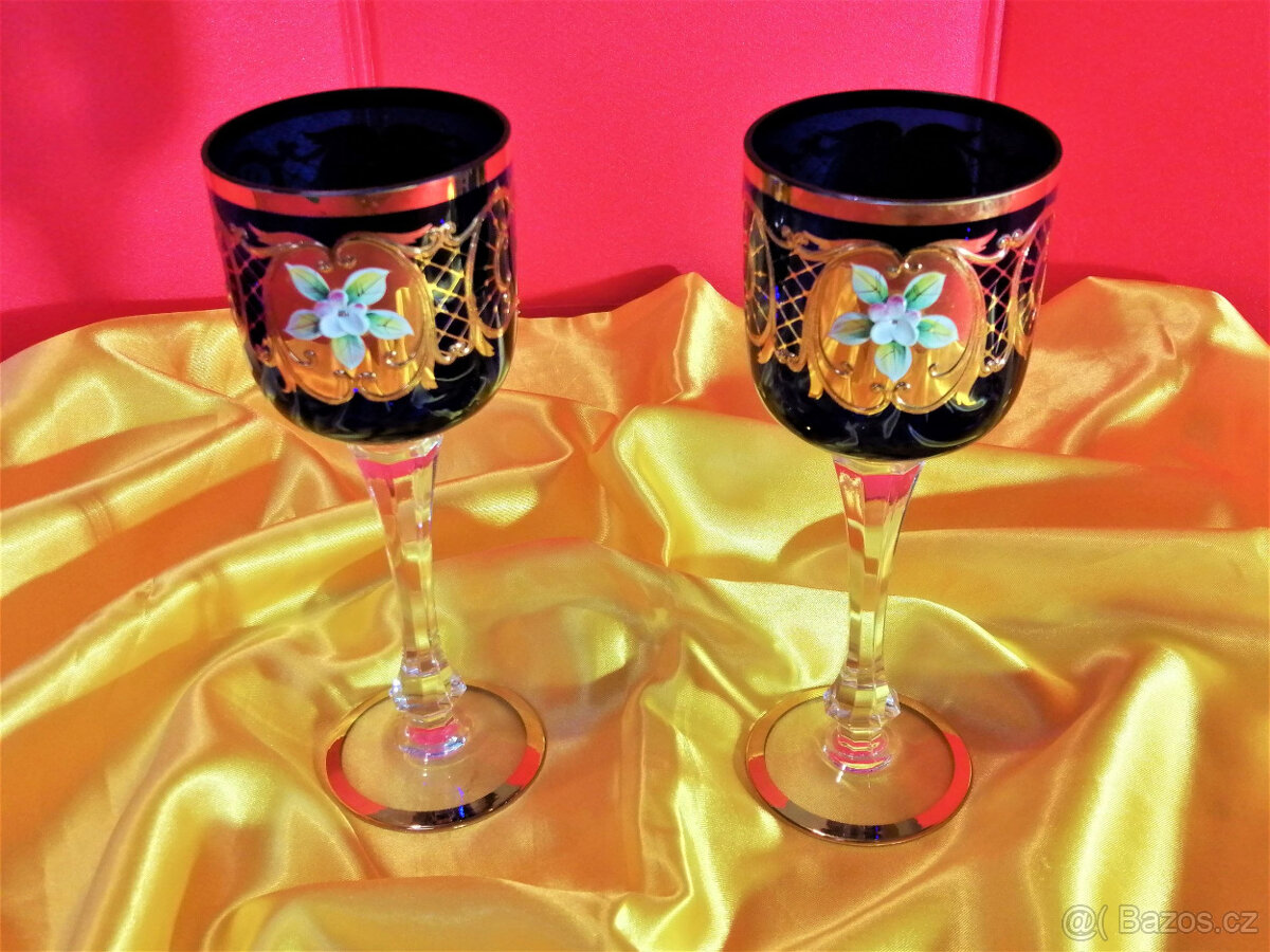 Skleněné číše - modré - novoborské sklo - 2