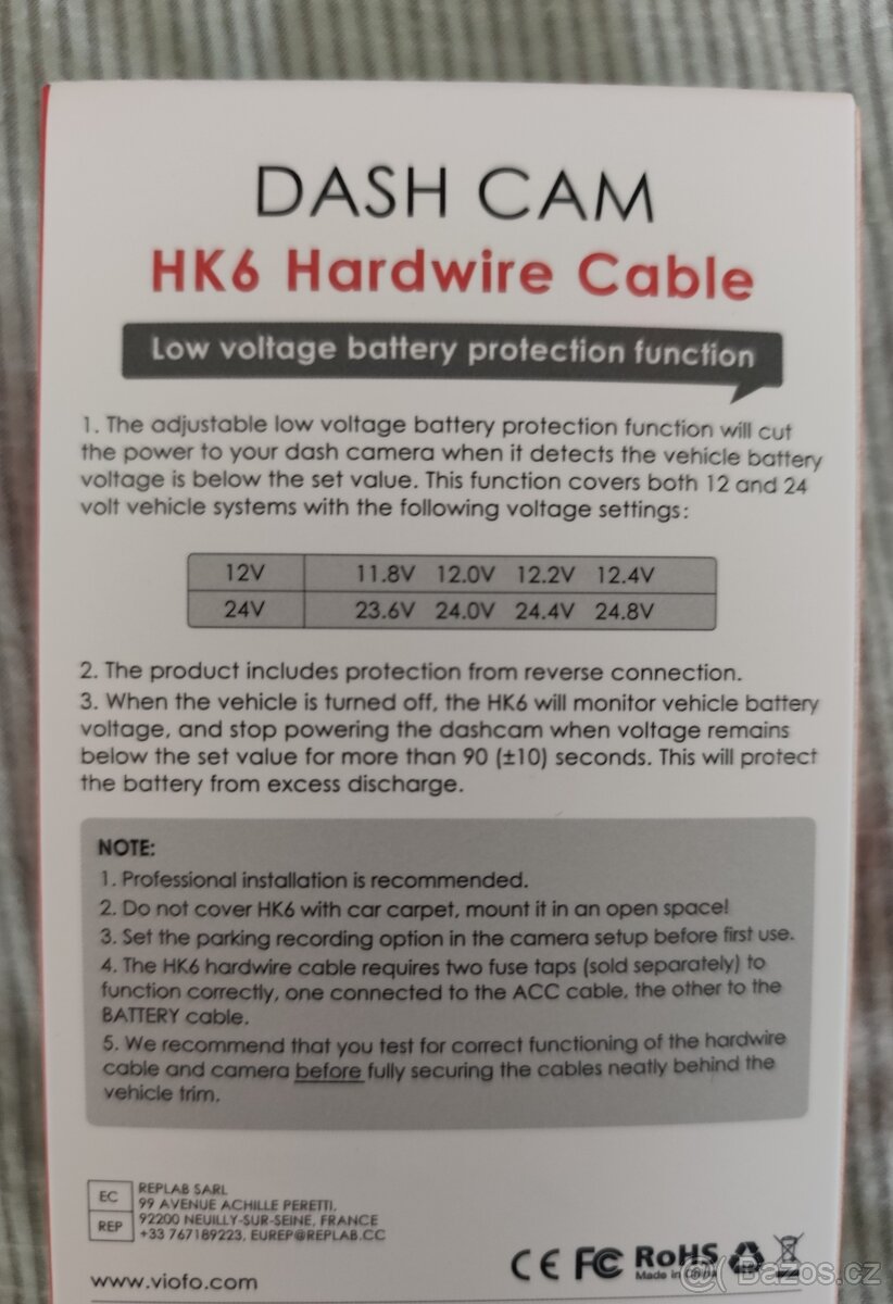 Napájecí kabel VIOFO HK6 Hardwire Kit (USB-C) – Nový - 2