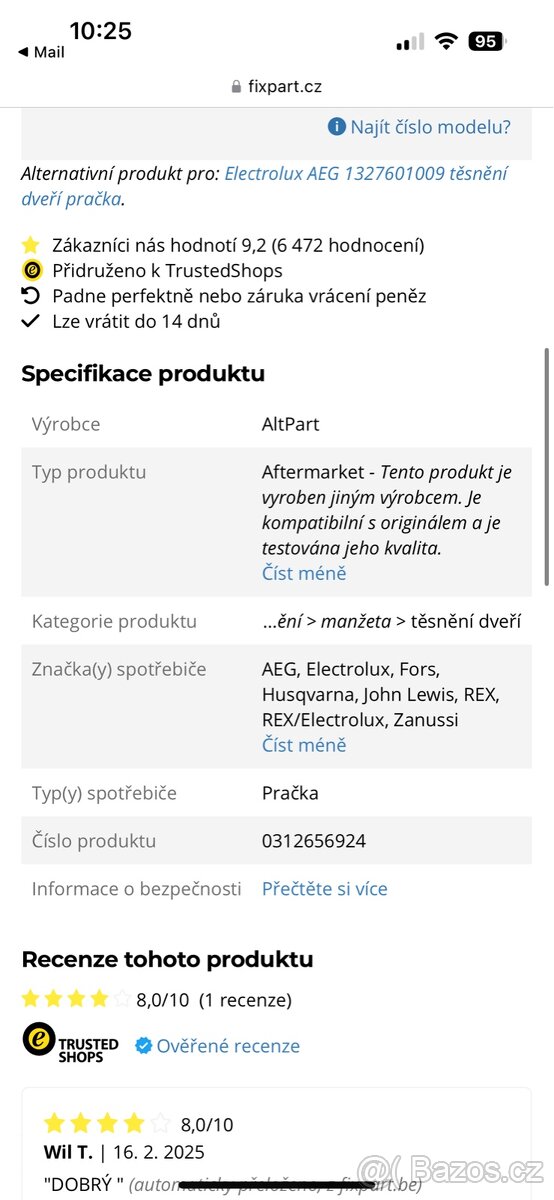 Tesneni dveri pracka AEG - nahradni dil - 2
