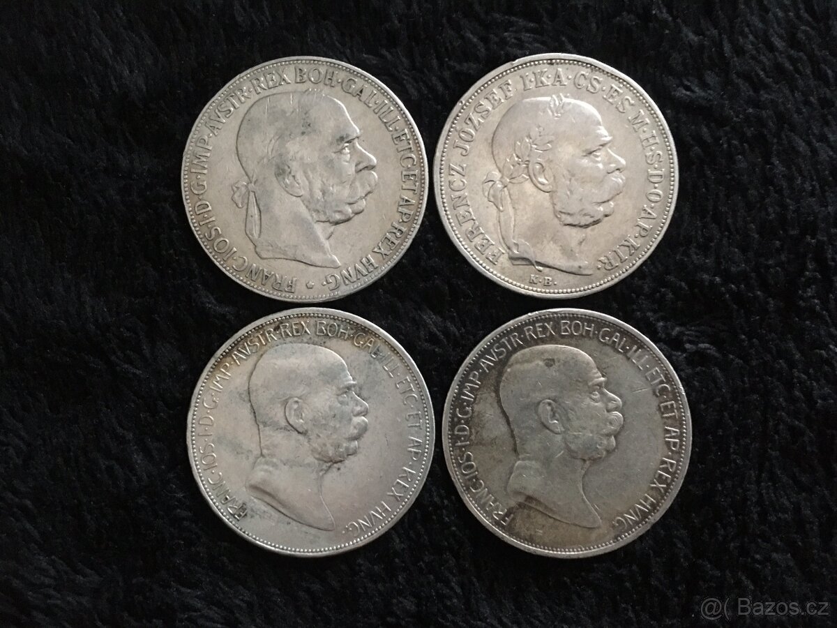 4 kusy stříbrných 5 korun RU F.J.I., každá mince jiná - 2