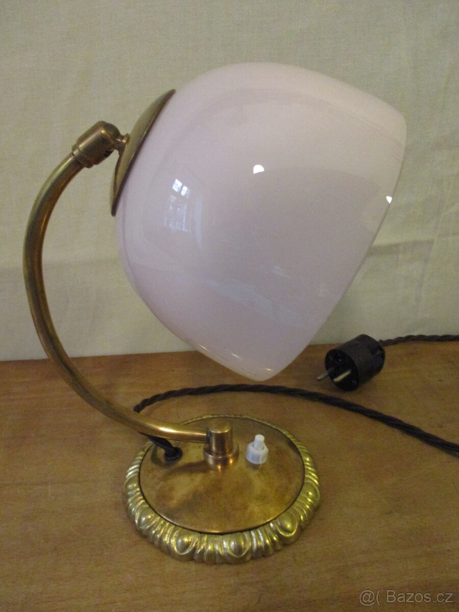 Lampička art deco, růžové sklo, směrovatelná, funkční - 2