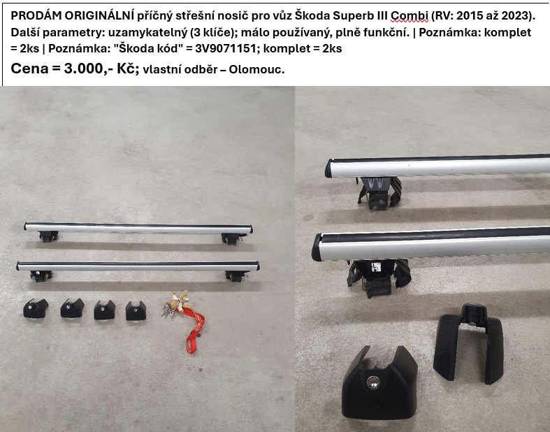PŘÍČNÝ STŘEŠNÍ NOSIČ PRO VŮZ ŠKODA SUPERB III - COMBI - 2