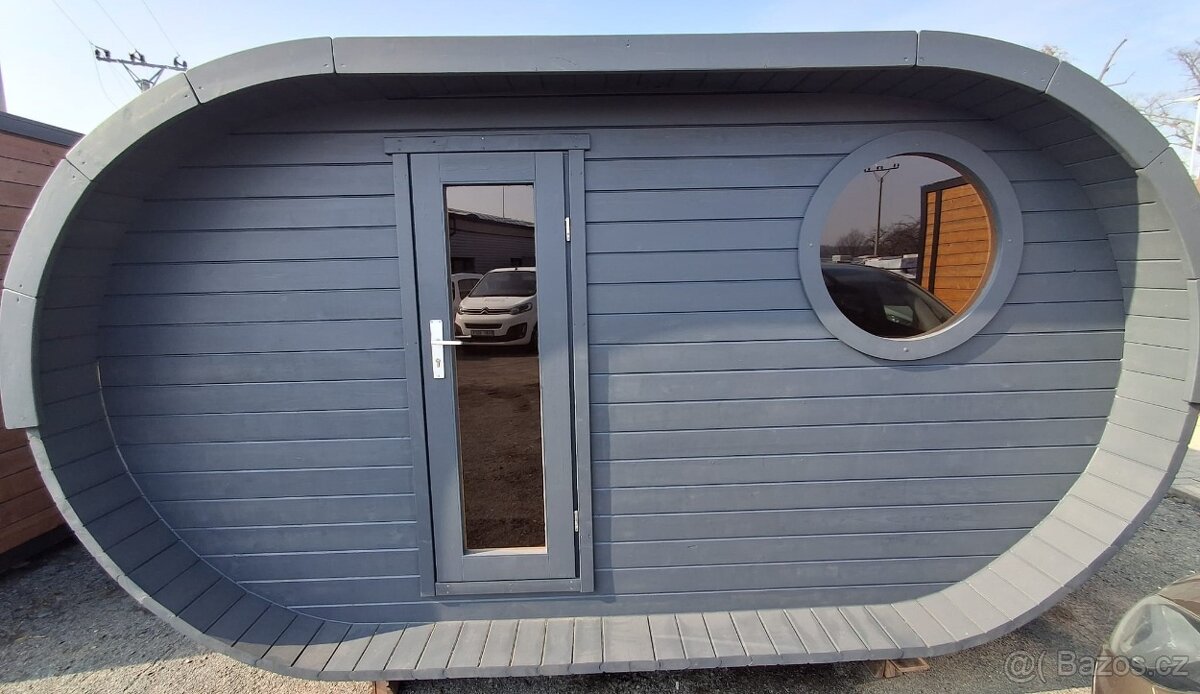 Oválná sauna s odpočívárnou 4×2.4 m, smrk, kvalitní - 2