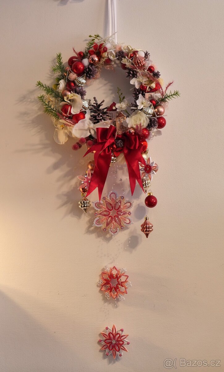 Věnec Vánoční červeno-růžový - 2