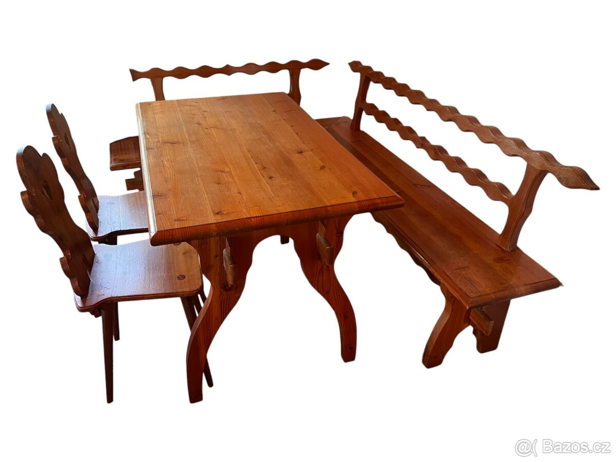 Starožitný chalupářský stůl, lavice, židle - 2