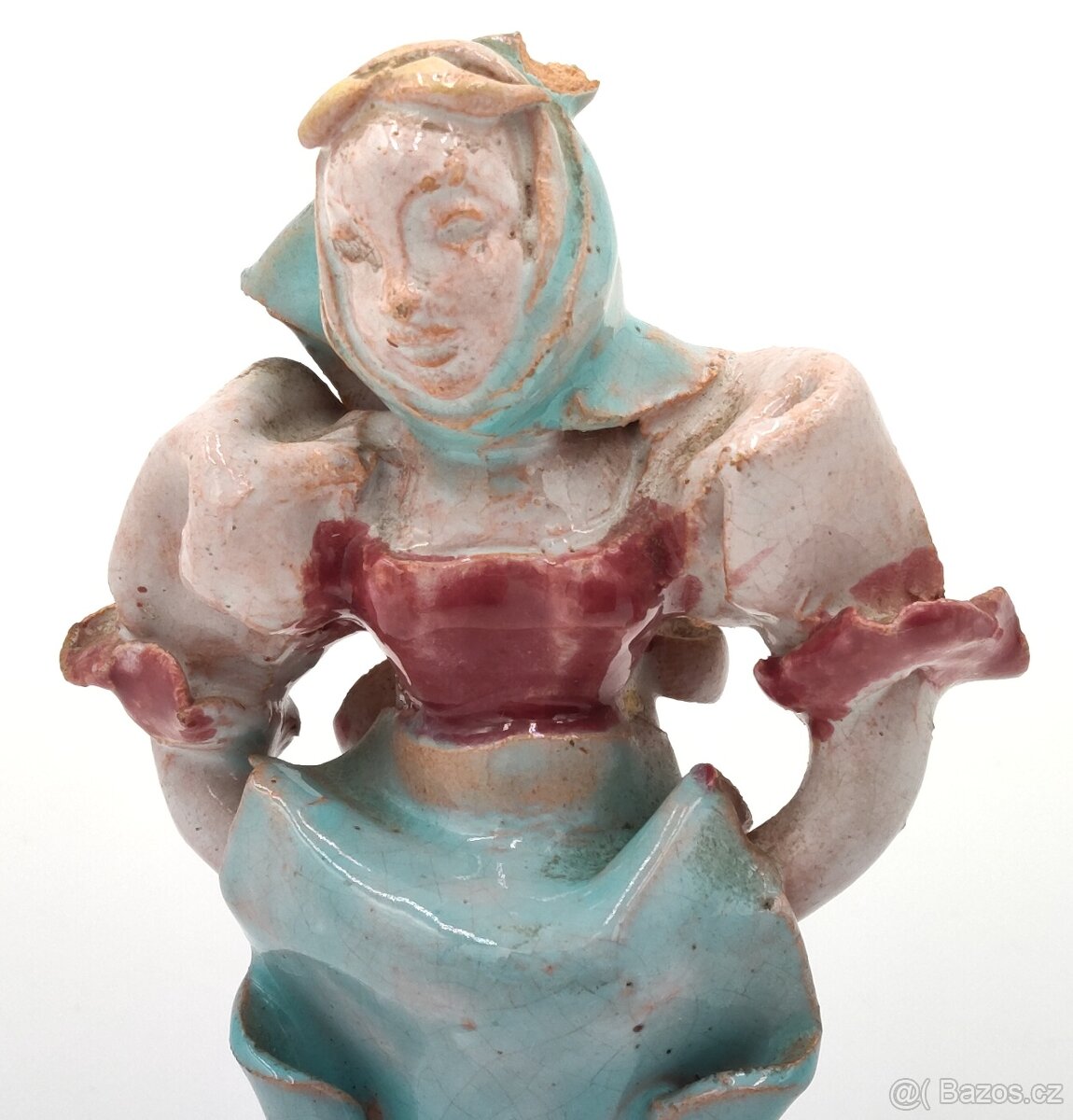 Krásná stará hliněná glazurovaná dekorační soška 12cm - 2