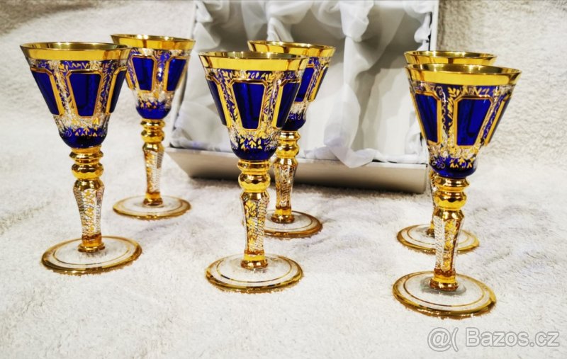 6 dílnou sadu ručně broušených, malovaných 30 ml sklenek - 2