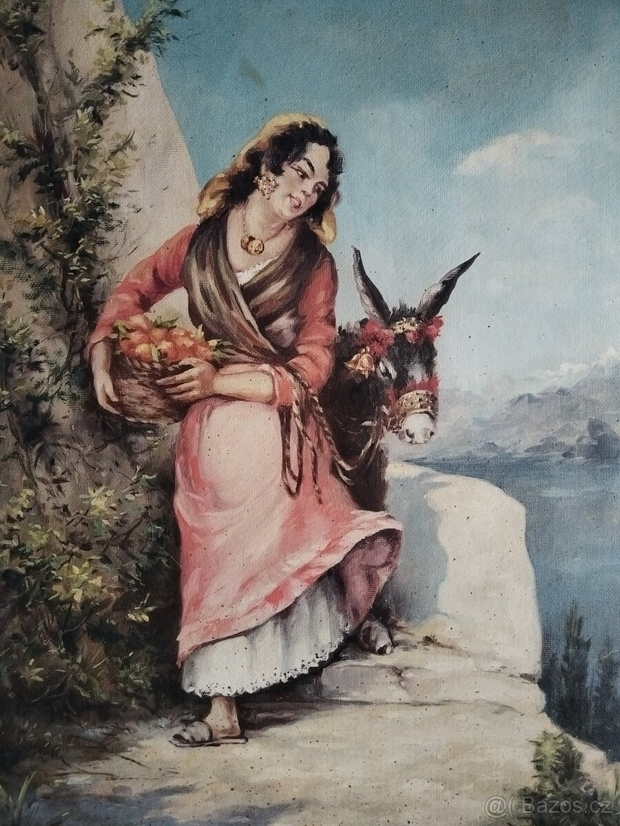 obraz DÍVKA S OSLÍKEM, olej, sign. nenalezena - 2