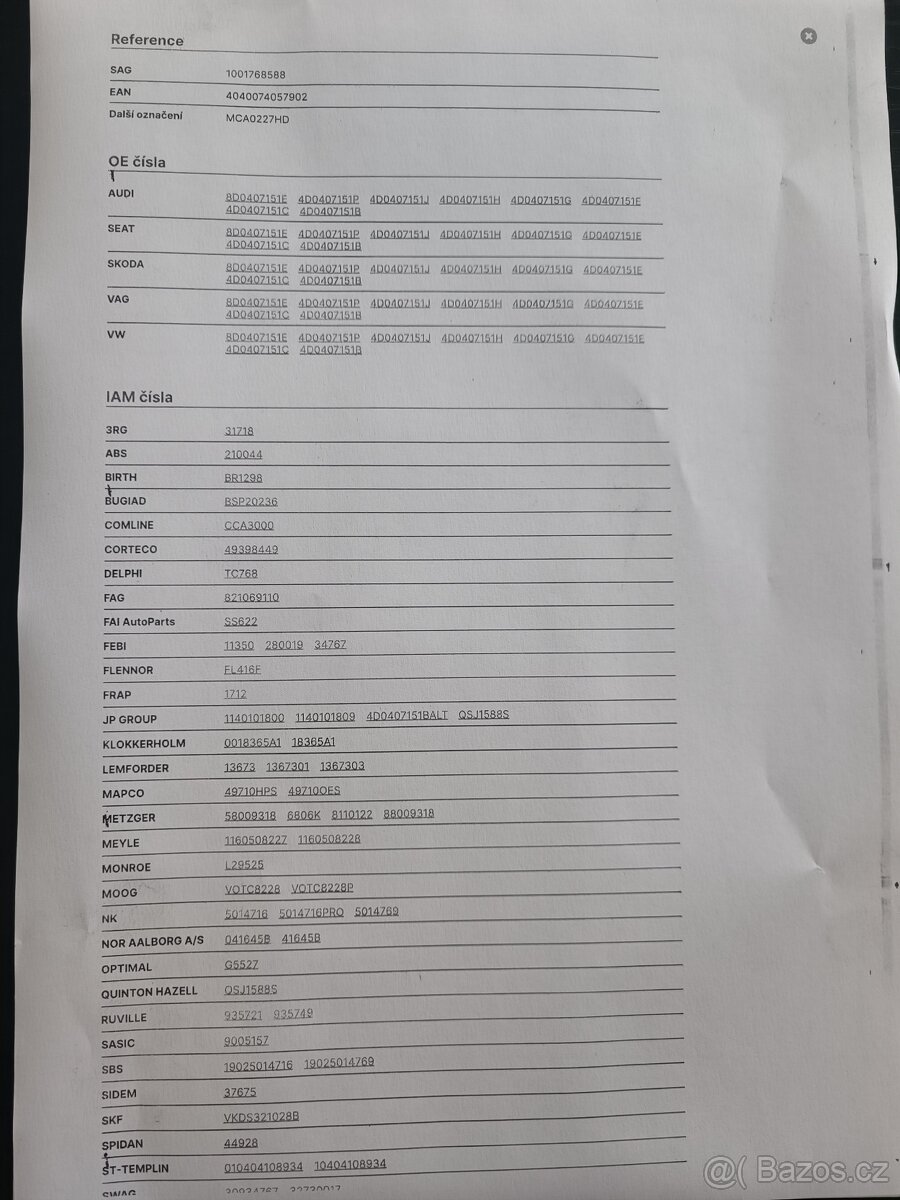 Příčné rameno Superb + Passat - 2