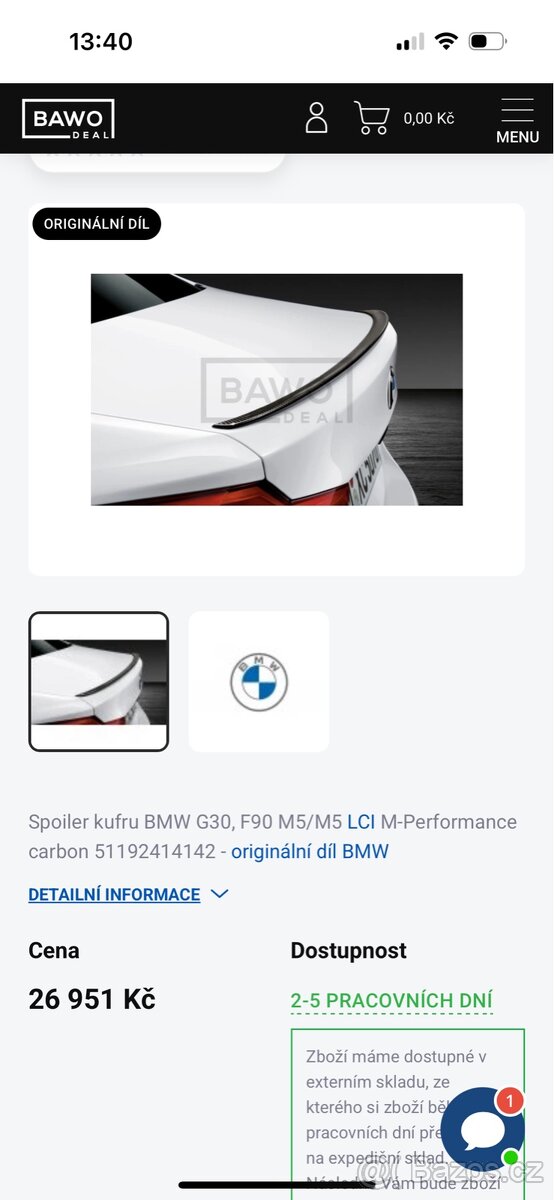 Spojler origo BMW G30 karbon - 2