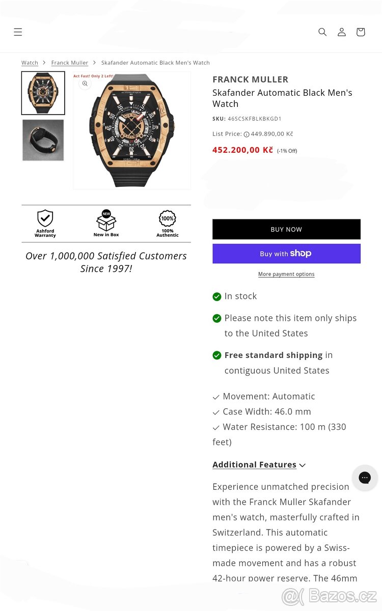 Franck Muller, model Skafander, originál hodinky, Nové, 2025 - 2