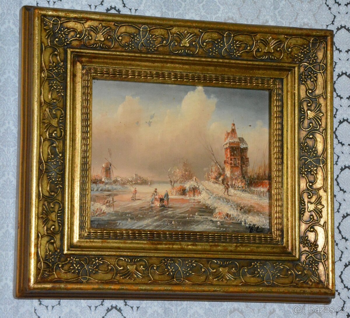 Zámecký obraz - Zima - olej na desce - 2