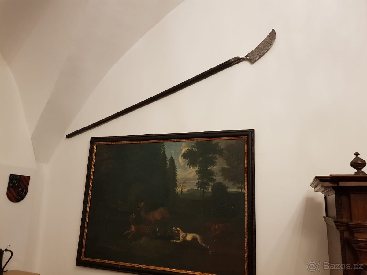 Historický lovecký obraz 150x90 cm 18 století zlatý rám olej - 2