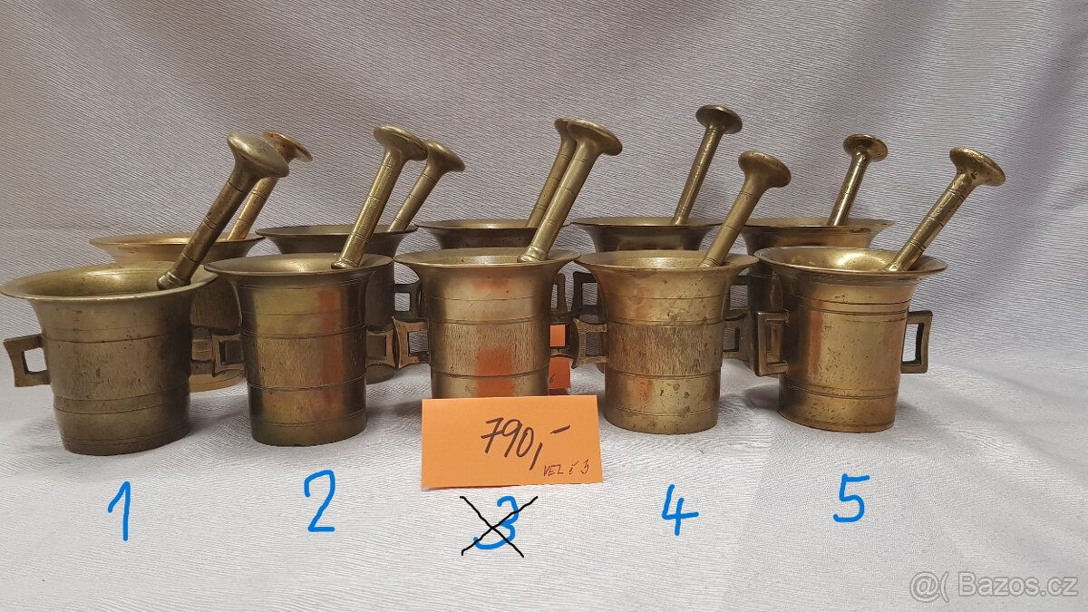 Sbírka mosazných hmoždířu velikosti 3 až 6, i jednotlivě - 2