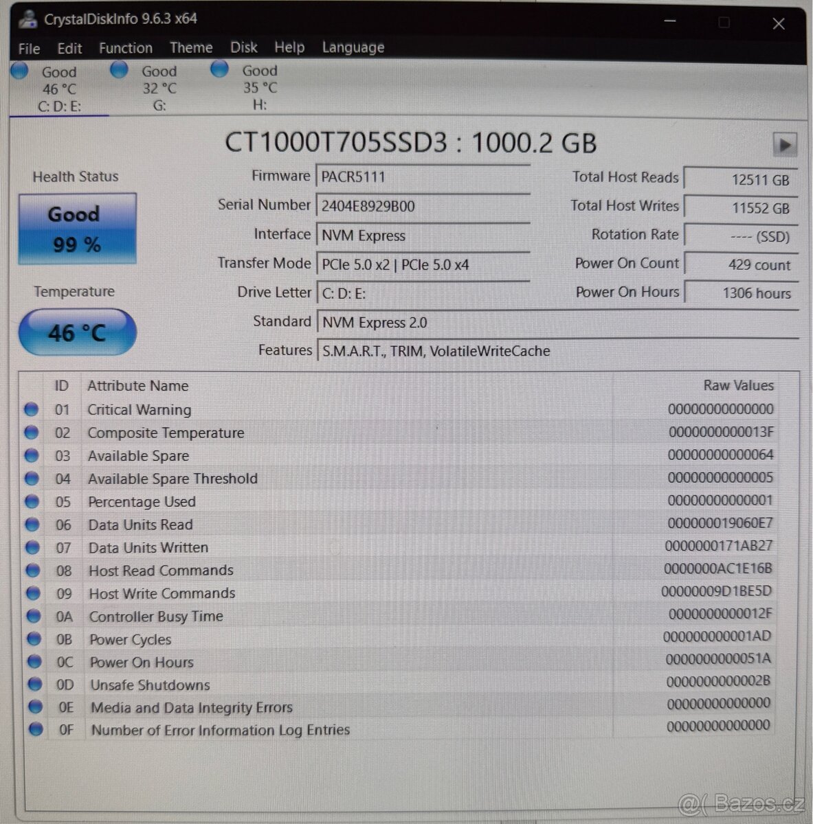 SSD Crucial T705 1TB Gen5 + AXAGON chladic - 2