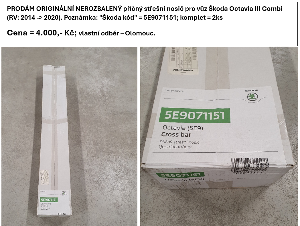 PŘÍČNÝ STŘEŠNÍ NOSIČ PRO VŮZ ŠKODA OCTAVIA III - COMBI - 2