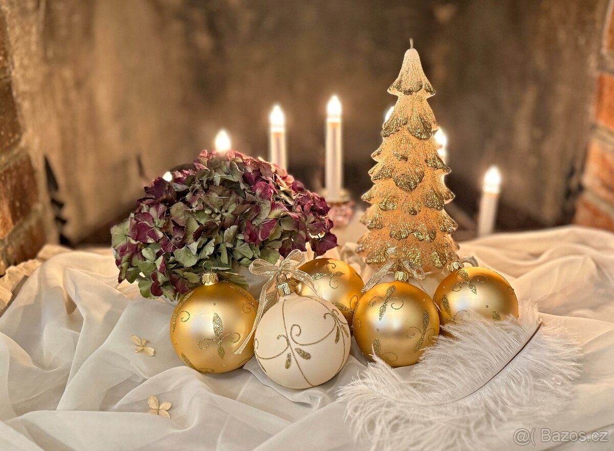 Luxusní Vánoční ozdoba Baňka Koule Smetanová Zlatá - 2