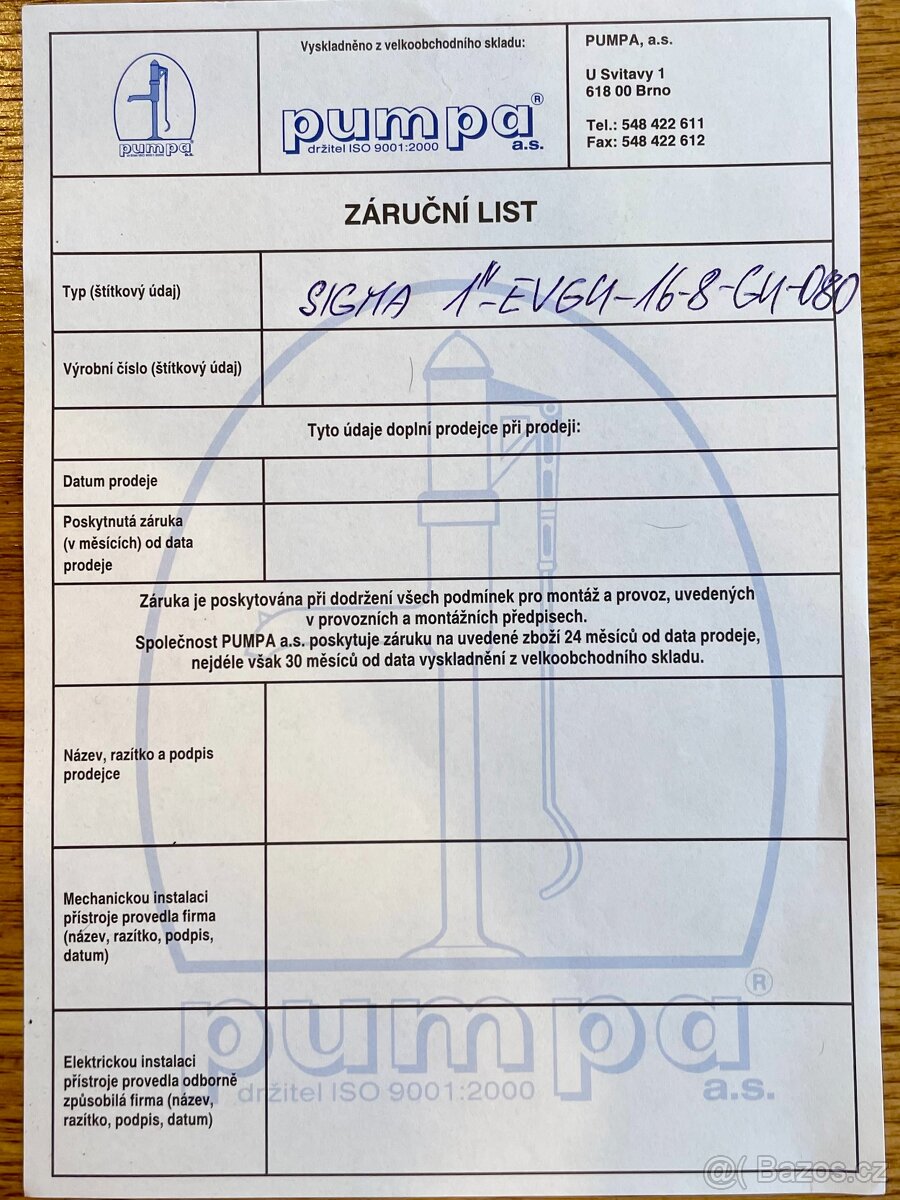 Ponorné čerpadlo - Sigma 1" EVGU - 16-8-GU-080 - 2