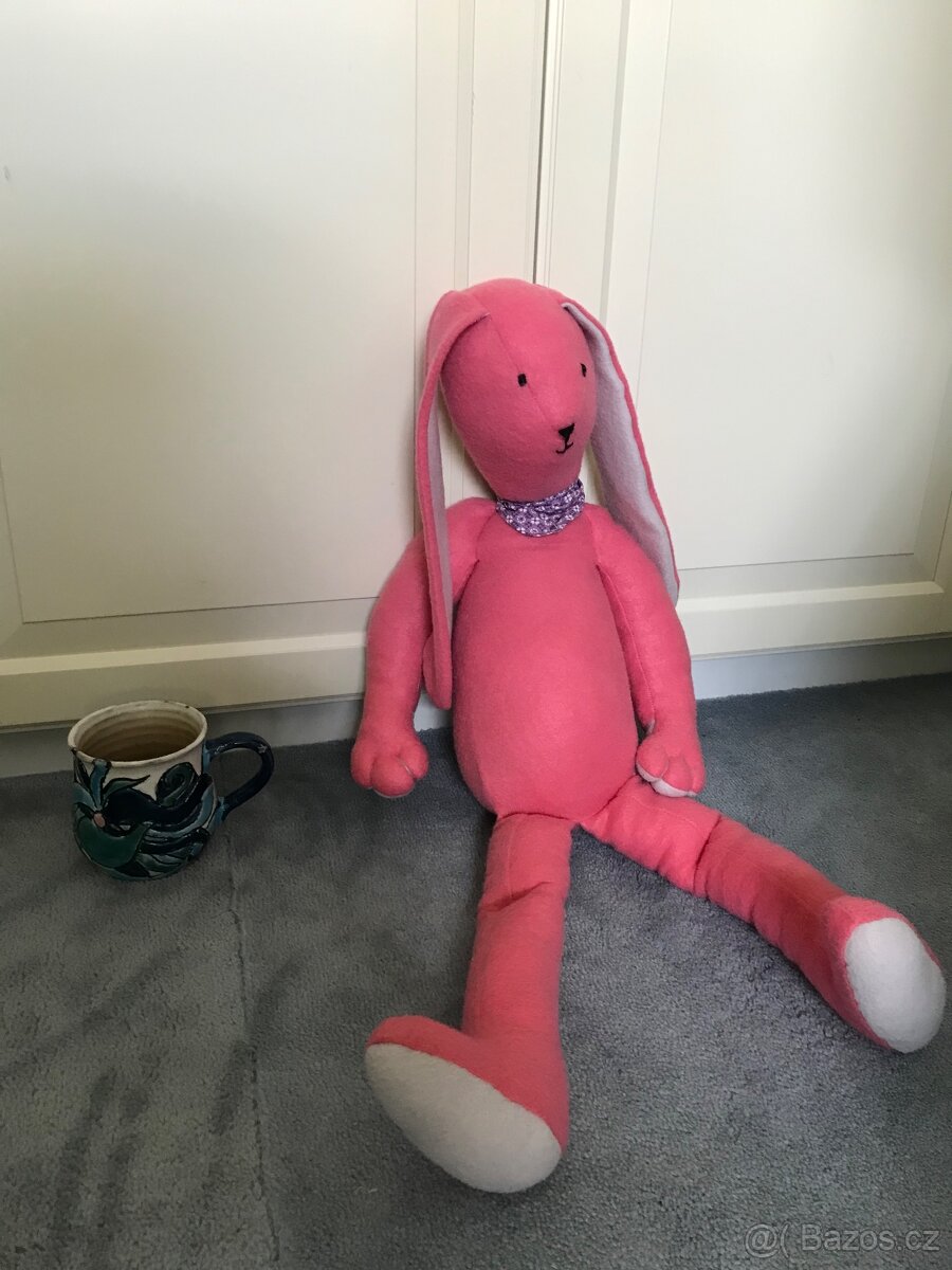 velké RŮŽOVÝ králík 70cm+další velké hračky, žirafa polštář - 2