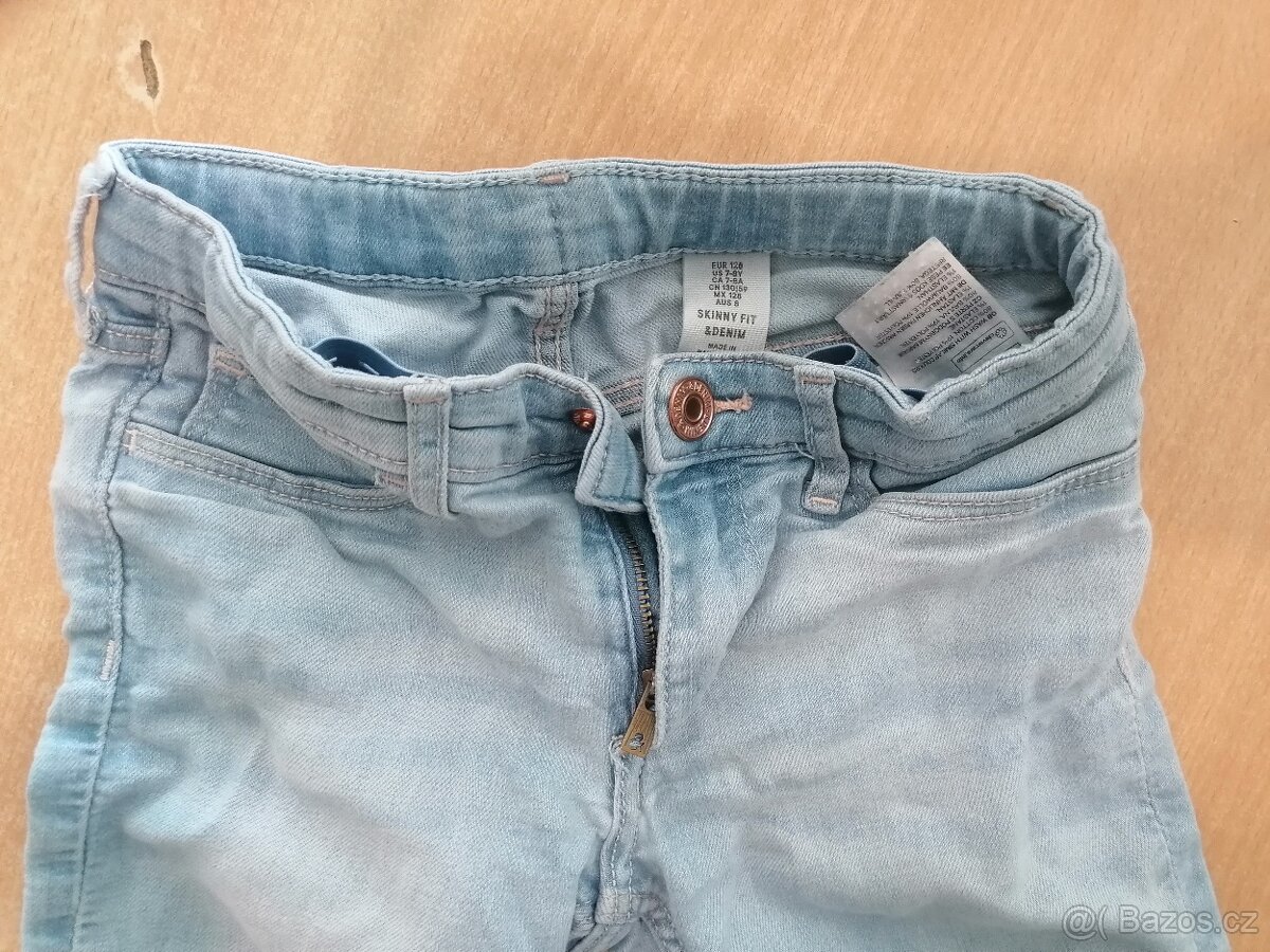 dívčí džíny H&M 128 7-8 let, skinny, sv. modrá - 2