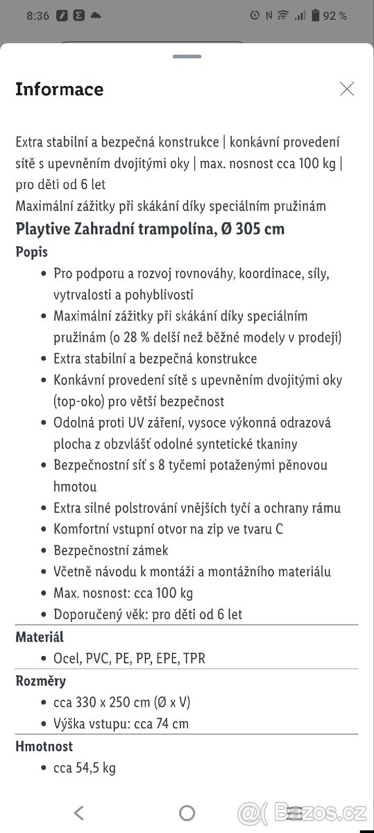 Trampolína Lidl - průměr 305cm - 2