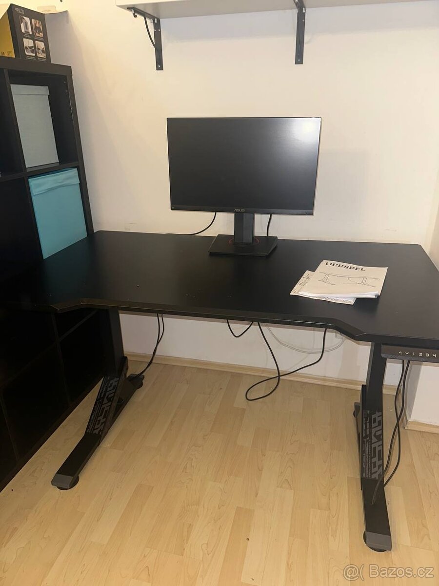 Polohovací herní stůl, elektrický/černý - 2