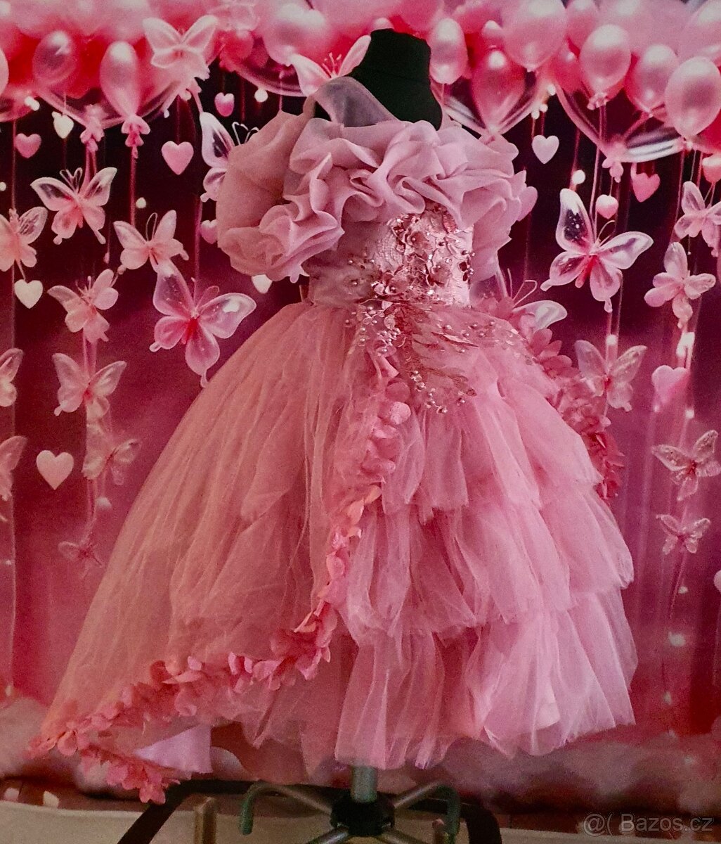 Pudrové růžové společenské dětské šaty - 2