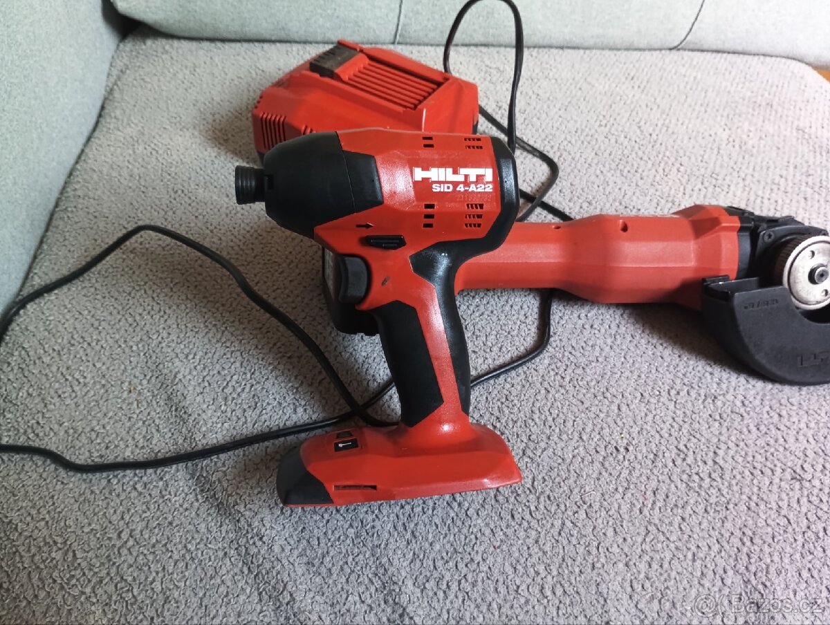 Hilti rázový utahovák, aku uhlová bruska a nabiječka - 2