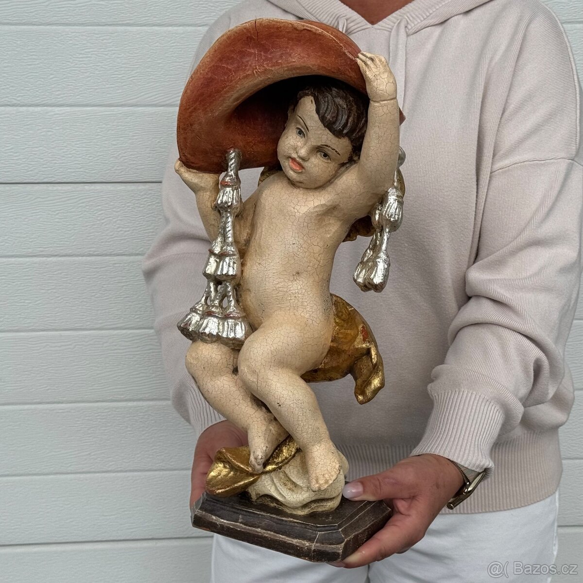 Skvostný velký anděl socha ze dřeva 41cm - 2