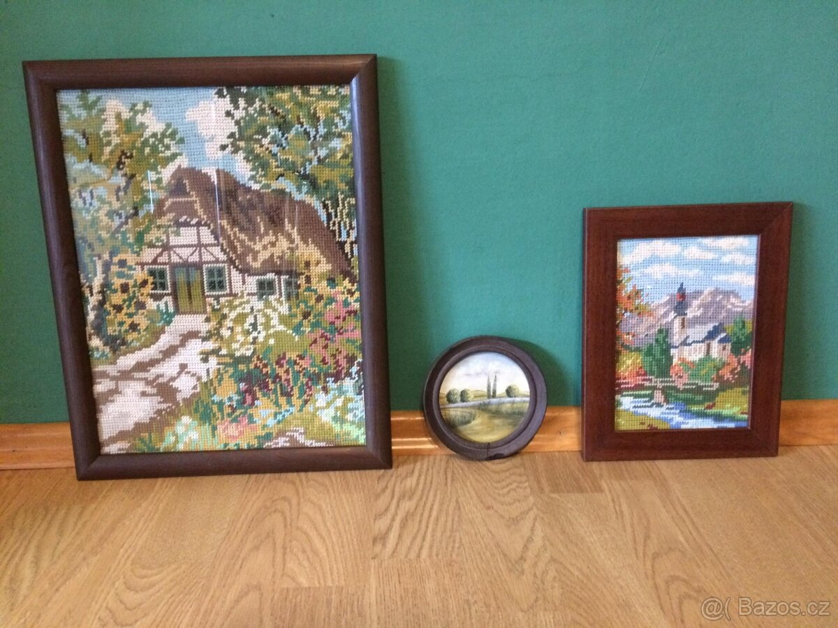 Obrazy obrázky vyšívané obrázky Provence vintage retro 2 ks - 2