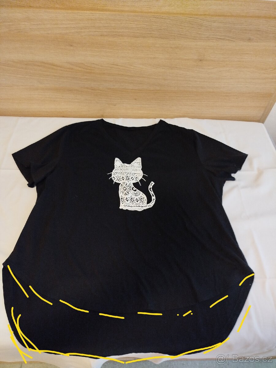 Černé dlouhé tričko s kočkou - 2